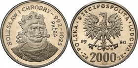 Collection - Nickel Probe Coins
POLSKA / POLAND / POLEN / PATTERN

PRL. PROBE Nickel 2000 zlotych 1980 Chrobry 

Piękny egzemplarz.Fischer P 347...