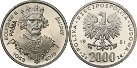 Collection - Nickel Probe Coins
POLSKA / POLAND / POLEN / PATTERN

PRL. PROBE Nickel 2000 zlotych 1981 Bolesław Śmiały 

Piękny egzemplarz.&nbsp;...