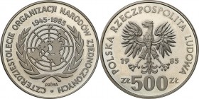 Collection - Nickel Probe Coins
POLSKA / POLAND / POLEN / PATTERN

PRL. PROBE Nickel 500 zlotych 1985 – 40 lat ONZ 

Piękny egzemplarz. Fischer P...