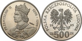 Collection - Nickel Probe Coins
POLSKA / POLAND / POLEN / PATTERN

PRL. PROBE Nickel 500 zlotych 1985 Przemysław II 

Piękny egzemplarz. Fischer ...