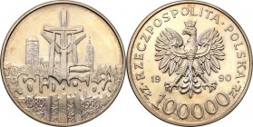 Polish collector coins after 1990
POLSKA/ POLAND/ POLEN / POLOGNE / POLSKO

PRL. 100.000 zlotych 1990 Solidarity typ A 

Litera L pod datą 1990, ...