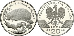 Polish collector coins after 1990
POLSKA/ POLAND/ POLEN / POLOGNE / POLSKO

III RP. 20 zlotych 1996 Jeż 

Piękny, menniczy egzemplarz. Rzadsza mo...