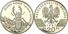 Polish collector coins after 1990
POLSKA/ POLAND/ POLEN / POLOGNE / POLSKO

III RP. 20 zlotych 1997 Jelonek Rogacz 

Druga najwyższa nota grading...