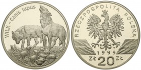 Polish collector coins after 1990
POLSKA/ POLAND/ POLEN / POLOGNE / POLSKO

III RP. 20 zlotych 1999 Wilki 

Menniczy egzemplarz. Rzadszamoneta ko...