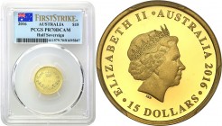 Australia
Australia. Elizabeth II 15 $ dollar - 1/2 suwerena 2016 Perth PCGS PR70 DCAM (MAX) 

Najwyższa nota gradingowa na świecie.Piękny, mennicz...