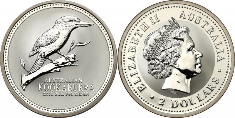 Australia
Australia. 2 $ dollars 2003 Kookaburra - 2 oz. Ag .999 

Menniczy e...