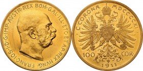 Austria
WORLD COINS

Austria. Francis Joseph. 100 koron (korun) 1911, Vienna 

 Bardzo ładny egzemplarz. Mocny połysk menniczy, mikroryski.Rzadka...