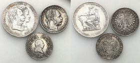 Austria
WORLD COINS

Austria. 2 guldeny 1879, floren 1878, 20 krajcarów 1817, set 3 coins 

 2 guldeny 1879 - 25. rocznicy ślubu stan 3, Davenpor...