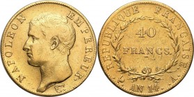 France
WORLD COINS

Francja. Napoleon Bonaparte (1804-1815). 40 francs AN 14 (1805) A, Paris 

Wytarte najwyższe elementy reliefu.Friedberg 481
...