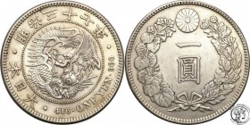 Japan
WORLD COINS

Japan. 1 Yen Yr 37 Meiji (1904 AD) 

Wyraźne detale, połysk, delikatna patyna. Rzadsza moneta wtakim stanie zachowania.

Det...