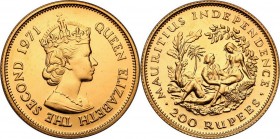 Mauritius
WORLD COINS

Mauritius. Elizabeth II. 200 rupees, 1971 

Rocznica&nbsp; niepodległości.Nakład tylko 750 sztuk.KM 39; Friedberg 1

Det...