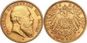 Germany
WORLD COINS

Germany, Badenia. Friedrich I. 10 Mark 1907 G, Karlsruhe 

Pięknie zachowana moneta.Friedberg 3758; AKS 148; Jaeger 190

D...