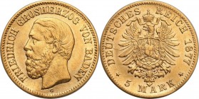 Germany
WORLD COINS

Germany, Badenia. Friedrich I. 5 Mark 1877 G, Karlsruhe - RARE 

Bardzo ładnie zachowane.Rzadka pięciomarkówka.Jaeger 185
...