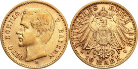 Germany
WORLD COINS

Germany, Bayern. Otto (1886-1913). 10 Mark 1903 D, Munich 

Lekko przetarte najwyższe elementy reliefu.Friedberg 3771; Jaege...