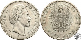 Germany
WORLD COINS

Germany, Bayern. 5 Mark 1874 D, Munich 

Resztki połysku.AKS 194; Jaeger 42

Details: 27,52 g Ag 
Condition: 3 (VF)