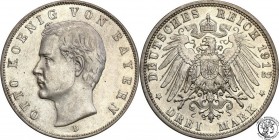 Germany
WORLD COINS

Germany, Bayern. 3 Mark 1912 D, Munich 

Bardzo ładny egzemplarz.AKS 202; Jaeger 47

Details: 16,97 g Ag 
Condition: 2+ (...