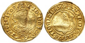 Germany
WORLD COINS

Germany, Frankfurt - Miasto. Maximilian I (1493-1508). Goldgulden 1508 

Aw.: Stojący Jan Chrzciciel w szacie, herb między j...