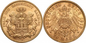 Germany
WORLD COINS

Germany. 20 Mark 1913 J, Hamburg 

Pięknie zachowana moneta.AKS 38,; Friedberg 3777; Jaeger 212

Details: 8,01 g Au 
Cond...