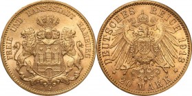 Germany
WORLD COINS

Germany. 20 Mark 1913 J, Hamburg 

Pięknie zachowana moneta.AKS 38,; Friedberg 3777; Jaeger 212

Details: 8,00 g Au 
Cond...