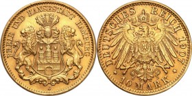 Germany
WORLD COINS

Germany, Hamburg. 10 Mark 1907 J, Hamburg 

Bardzo ładnie zachowane. Jaeger 211

Details: 3,95 g Au 
Condition: 2/2- (EF/...