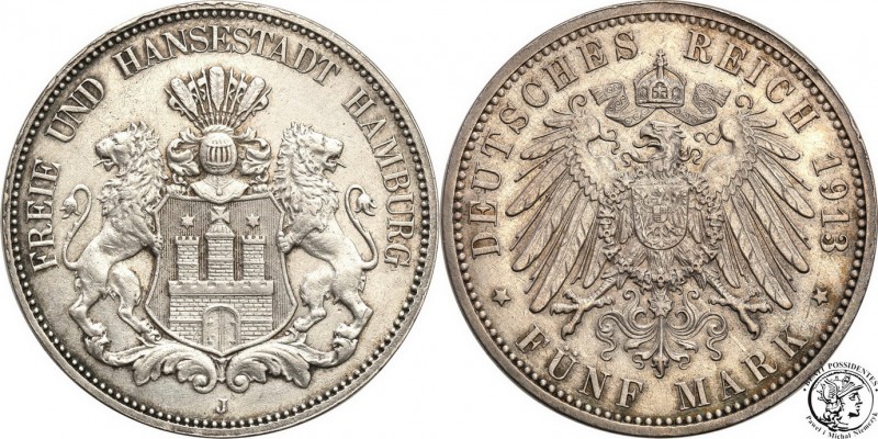 Germany
WORLD COINS

Germany, Hamburg. 5 Mark 1913 J 

Bardzo ładny egzempl...