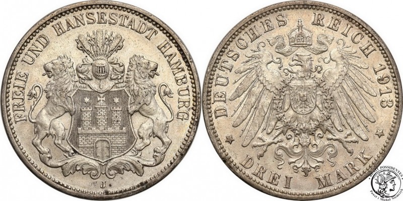 Germany
WORLD COINS

Germany, Hamburg. 3 Mark 1913 J 

Patyna. Dużo połysku...