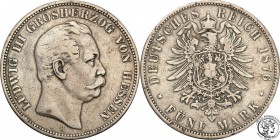 Germany
WORLD COINS

Germany, Hessen (Hesse). 5 Mark 1876 H, Darmstadt 

Rzadszy typ monety.Patyna na całej powierzchni.Jaeger 67

Details: 27,...