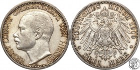 Germany
WORLD COINS

Germany, Hessen (Hesse). 3 Mark 1910 A, Berlin 

Rzadsza i ciekawsza 3-markówka.AKS 159; Jaeger 76

Details: 16,16 g Ag .9...