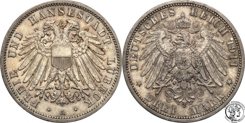 Germany
WORLD COINS

Germany, Lbeck. 3 Mark 1911 A, Berlin 

Rzadka trzymar...