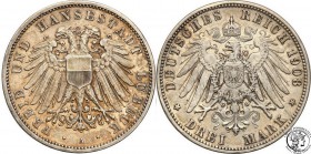 Germany
WORLD COINS

Germany, Lbeck. 3 Mark 1908 A, Berlin 

Rzadka trzymarkówka -&nbsp; nakład: 33.334 sztukBardzo ładny, świeży egzemplarz. Zac...