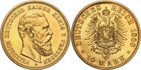 Germany
WORLD COINS

Germany, Prussia. Friedrich III. 10 Mark 1888 A, Berlin 

Bardzo ładnie zachowane.AKS 120; Jaeger 247; Friedberg 3829

Det...