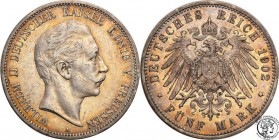 Germany
WORLD COINS

Germany, Prussia. 5 Mark 1902 A, Berlin 

 Drobne ryski na awersie, rewers piękny. Kolorowa patyna.Połysk.AKS 129; Jeager 10...