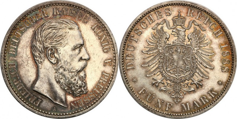 Germany
WORLD COINS

Germany, Prussia. 5 Mark 1888 A, Berlin 

Na awersie d...