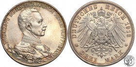 Germany
WORLD COINS

Germany, Prussia. 3 Mark 1913 A, Berlin 

Bardzo ładny egzemplarz. Połysk, kolorowa patyna.AKS 141; Jaeger 112

Details: 1...