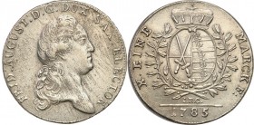 Germany
WORLD COINS

Germany, Sachsen. Friedrich August III (1763-1806). Taler (Thaler) 1785 IEC, Dresden 

Niewielkie wady mennicze na awersie, ...