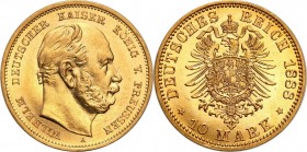 Germany
WORLD COINS

Germany. Wilhelm I (1861-1888). 10 Mark 1888 A, Berlin 

Moneta wybita świeżym stemplem. Prezencja lustrzanki. Jedna ryska n...