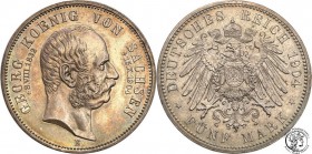 Germany
WORLD COINS

Germany, Sachsen. 5 Mark 1904 E, Muldenhütten 

Nakład 37.200 sztuk.Szlachetna patyna. Piękny połysk menniczy. Bardzo rzadka...