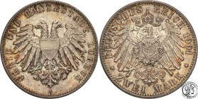 Germany
WORLD COINS

Germany, Lbeck. 2 Mark 1901 A, Berlin 

Rzadka 2-markówka, zwłaszcza w tym stanie zachowania. Nakład tylko 25.000 sztuk.Pięk...