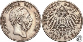 Germany
WORLD COINS

Germany, Sachsen. 5 Mark 1902 E, Muldenhütten 

Ciemna patyna. Rzadsza moneta.AKS 173;Jaeger 128

Details: 27,43 g Ag .900...