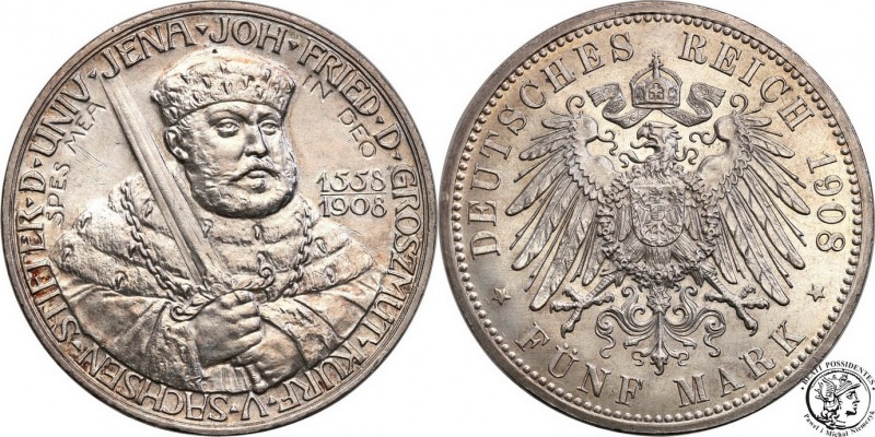 Germany
WORLD COINS

Germany, Sachsen - Weimar - Eisenach. 5 Mark 1908 Uni. J...