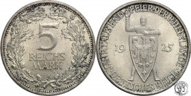 Germany
WORLD COINS

Germany, Weimar. 5 Mark 1925 A, Rheinlande 

 Pięknie zachowana moneta. Połysk. Szlachetna patyna. Rzadkaw takim stanie zach...