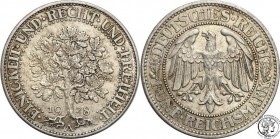 Germany
WORLD COINS

Germany, Weimar. 5 Mark 1928 A, Berlin - drzewko 

 Patyna, wyraźne detale. Rzadsza moneta. AKS 25, Jaeger 331

Details: 2...