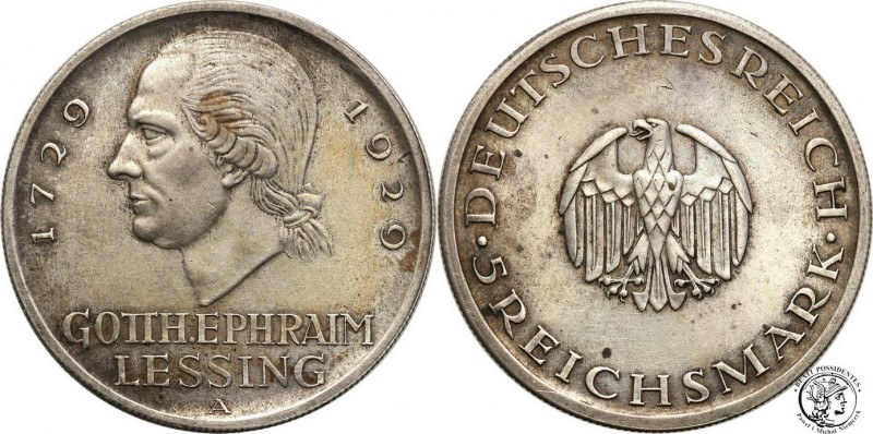 Germany
WORLD COINS

Germany, Weimar. 5 Mark 1929 A, Lessing 

 Połysk, dro...