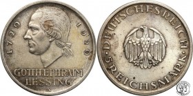 Germany
WORLD COINS

Germany, Weimar. 5 Mark 1929 A, Lessing 

 Połysk, drobne ryski. Rzadsza moneta.AKS 63;Jaeger 336

Details: 24,95 g Ag 
C...
