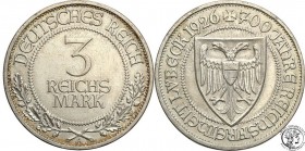 Germany
WORLD COINS

Germany, Weimar. 3 Mark 1926 A, Lbeck 

Patyna, drobne ryski. Rzadsza moneta.AKS 74; Jaeger 323

Details: 15,01 g Ag 
Con...