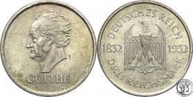 Germany
WORLD COINS

Germany, Weimar. 3 Mark 1932 A, Goethe 

 Zielonkawa patyna. Bardzo ładny egzemplarz.AKS 91; Jaeger 350

Details: 15,00 g ...