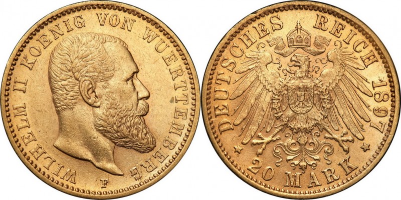 Germany
WORLD COINS

Germany, Wirtembergia. Wilhelm II. 20 Mark 1897 

Bard...