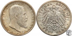 Germany
WORLD COINS

Germany, Wirtembergia. 5 Mark 1893 F, Stuttgart 

Resztki połysku, patyna. AKS 143;Jaeger 176

Details: 27,36 g Ag .900 
...