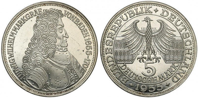 Germany
WORLD COINS

Germany, RFN. 5 Mark 1955 G, Karlsruhe, 400. Rocznica ur...