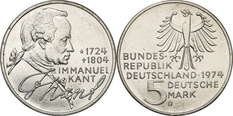 Germany
WORLD COINS

Germany, RFN. 5 Mark 1974 D, Munich, Immanuel Kant 

P...